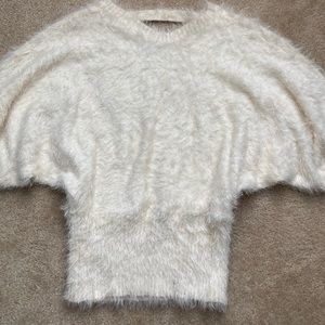 White fuzzy Sweater super soft size M/L open back holiday photo event Christmas